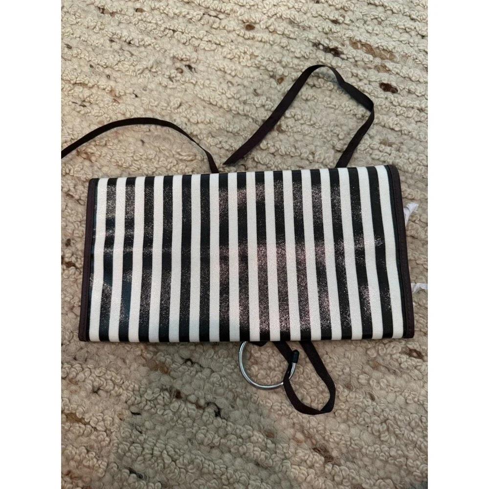 Henri Bendel Hanging Cosmetic Case Brown White Stripe Monogram SMD NWT